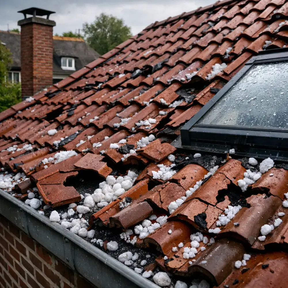 Hagelschade aan het dak